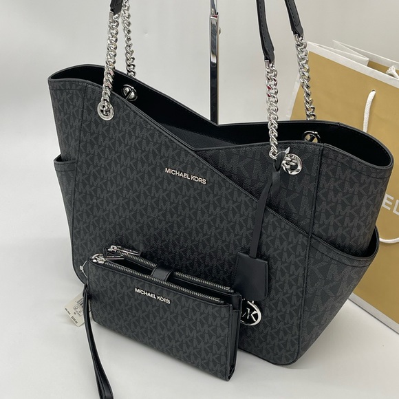 Michael Kors Large X Chain Shoulder Tote Bag & Double Zip Wallet Wristlet - Picture 2 of 13